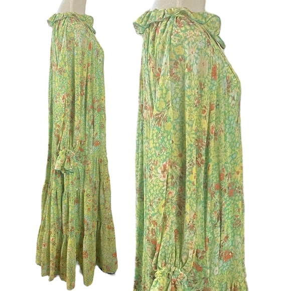 Free People Feeling Groovy Midi Maxi Dress Size Small NWT 70s Chartreuse Floral - Picture 7 of 16